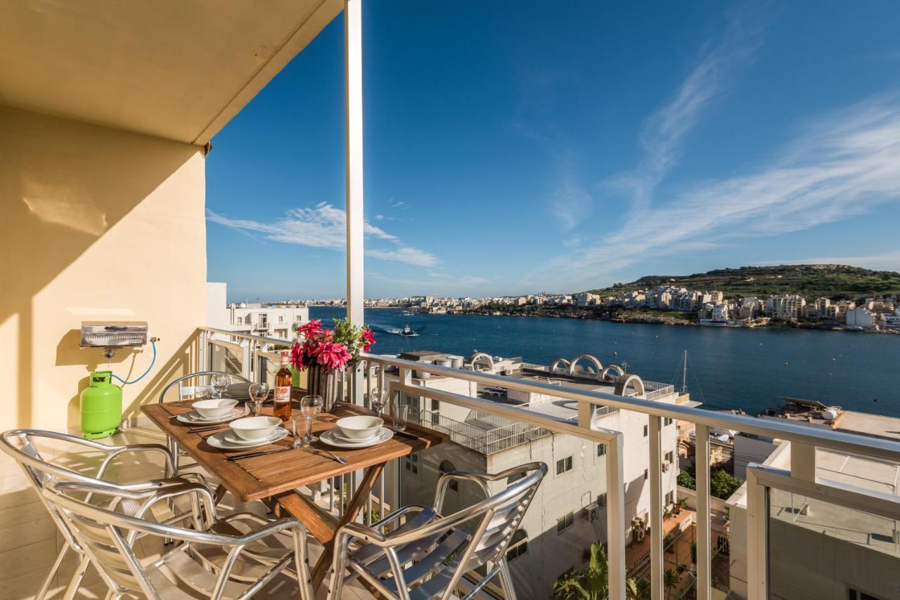 Bayview 2 Bedroom Seaview Apartment With Large Terrace With Panoramic Views - By Getawaysmalta San Pawl il-Baħar Kültér fotó