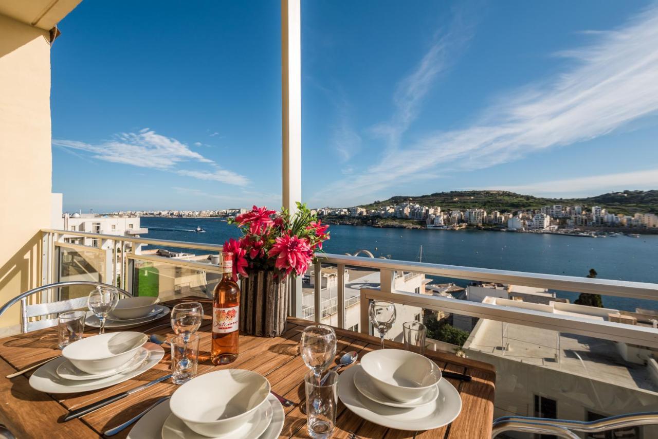 Bayview 2 Bedroom Seaview Apartment With Large Terrace With Panoramic Views - By Getawaysmalta San Pawl il-Baħar Kültér fotó